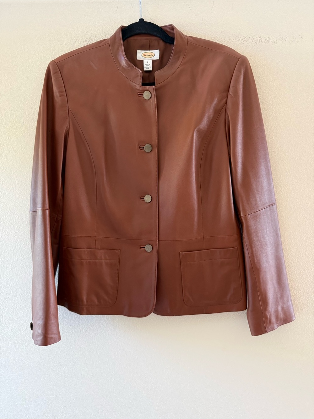 Talbots Chestnut 100% Leather Mandarin Collar Button Jacket